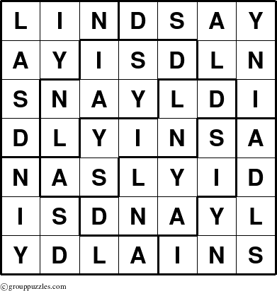 The grouppuzzles.com Answer grid for the Lindsay puzzle for 