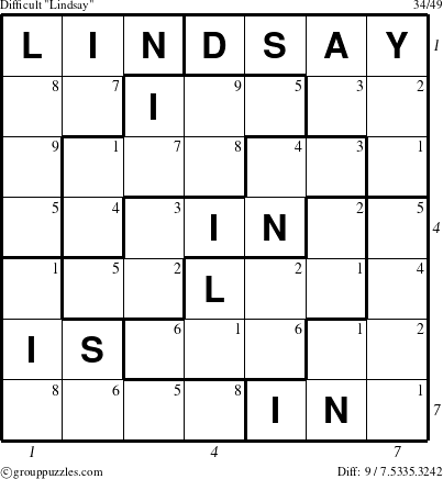 The grouppuzzles.com Difficult Lindsay puzzle for  with all 9 steps marked