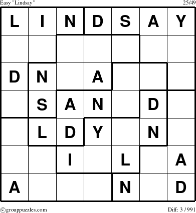 The grouppuzzles.com Easy Lindsay puzzle for 