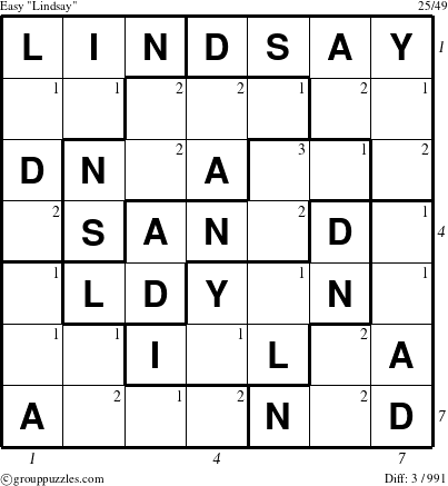 The grouppuzzles.com Easy Lindsay puzzle for  with all 3 steps marked