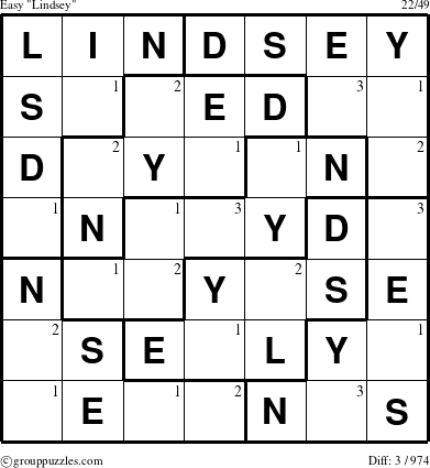 The grouppuzzles.com Easy Lindsey puzzle for  with the first 3 steps marked