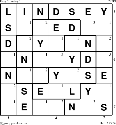 The grouppuzzles.com Easy Lindsey puzzle for  with all 3 steps marked