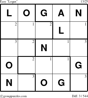 The grouppuzzles.com Easy Logan puzzle for  with the first 3 steps marked