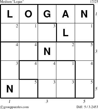 The grouppuzzles.com Medium Logan puzzle for  with all 5 steps marked