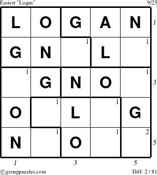 The grouppuzzles.com Easiest Logan puzzle for , suitable for printing, with all 2 steps marked