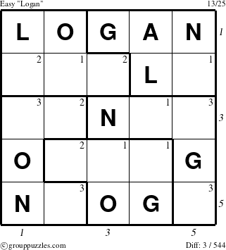 The grouppuzzles.com Easy Logan puzzle for  with all 3 steps marked