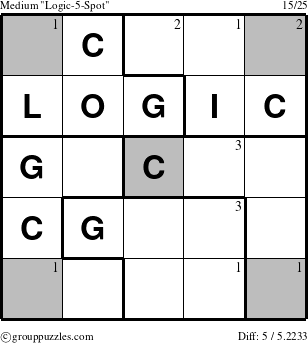 The grouppuzzles.com Medium Logic-5-Spot-r1 puzzle for  with the first 3 steps marked