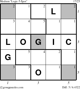 The grouppuzzles.com Medium Logic-5-Spot-r2 puzzle for  with all 5 steps marked