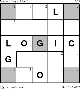 The grouppuzzles.com Medium Logic-5-Spot-r2 puzzle for  with the first 3 steps marked