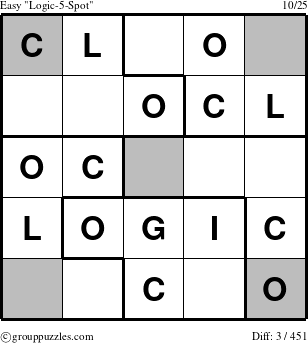 The grouppuzzles.com Easy Logic-5-Spot-r3 puzzle for 