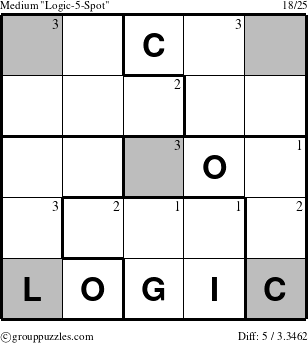 The grouppuzzles.com Medium Logic-5-Spot-r4 puzzle for  with the first 3 steps marked