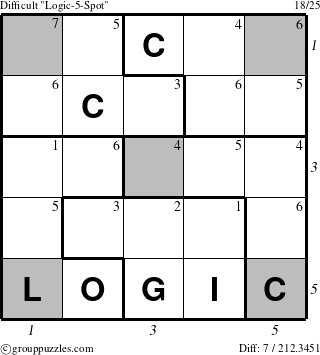 The grouppuzzles.com Difficult Logic-5-Spot-r4 puzzle for , suitable for printing, with all 7 steps marked