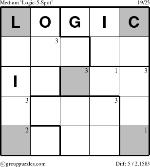 The grouppuzzles.com Medium Logic-5-Spot puzzle for  with the first 3 steps marked