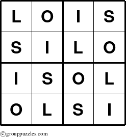 The grouppuzzles.com Answer grid for the Lois puzzle for 