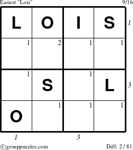 The grouppuzzles.com Easiest Lois puzzle for , suitable for printing, with all 2 steps marked