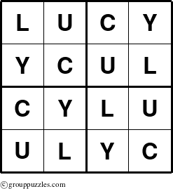 The grouppuzzles.com Answer grid for the Lucy puzzle for 