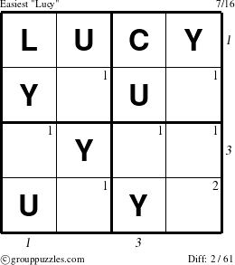 The grouppuzzles.com Easiest Lucy puzzle for  with all 2 steps marked