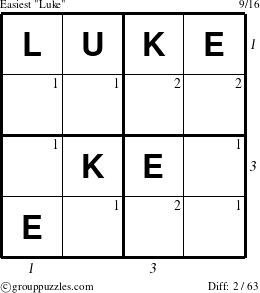 The grouppuzzles.com Easiest Luke puzzle for , suitable for printing, with all 2 steps marked