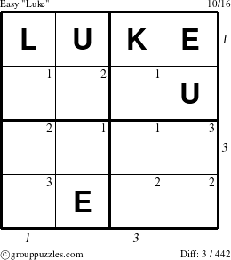 The grouppuzzles.com Easy Luke puzzle for , suitable for printing, with all 3 steps marked