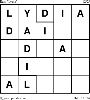 The grouppuzzles.com Easy Lydia puzzle for 