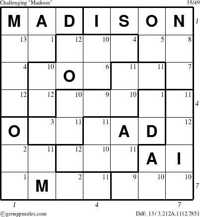 The grouppuzzles.com Challenging Madison puzzle for , suitable for printing, with all 13 steps marked