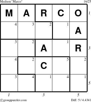 The grouppuzzles.com Medium Marco puzzle for  with all 5 steps marked