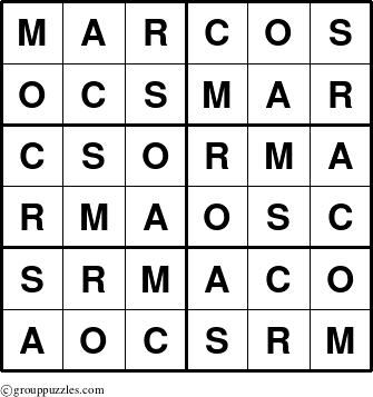 The grouppuzzles.com Answer grid for the Marcos puzzle for 