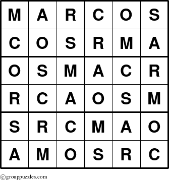 The grouppuzzles.com Answer grid for the Marcos puzzle for 