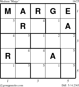 The grouppuzzles.com Medium Marge puzzle for  with all 5 steps marked