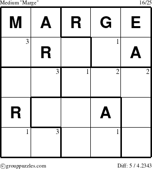 The grouppuzzles.com Medium Marge puzzle for  with the first 3 steps marked