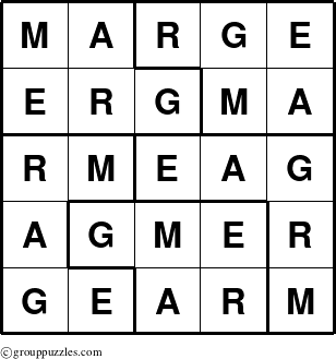 The grouppuzzles.com Answer grid for the Marge puzzle for 