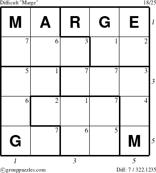 The grouppuzzles.com Difficult Marge puzzle for  with all 7 steps marked