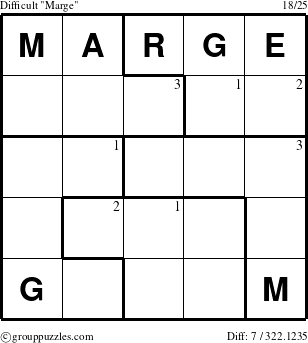 The grouppuzzles.com Difficult Marge puzzle for  with the first 3 steps marked