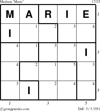 The grouppuzzles.com Medium Marie puzzle for  with all 5 steps marked