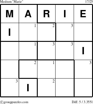 The grouppuzzles.com Medium Marie puzzle for  with the first 3 steps marked