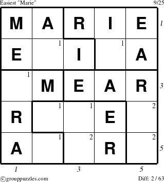 The grouppuzzles.com Easiest Marie puzzle for , suitable for printing, with all 2 steps marked