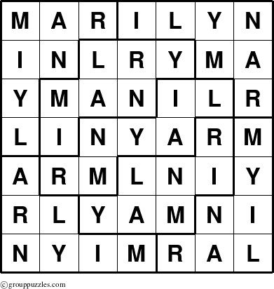 The grouppuzzles.com Answer grid for the Marilyn puzzle for 