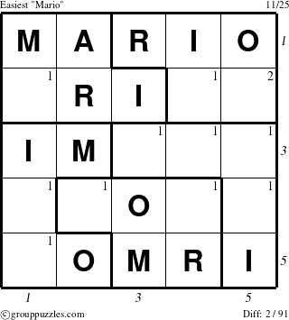 The grouppuzzles.com Easiest Mario puzzle for , suitable for printing, with all 2 steps marked