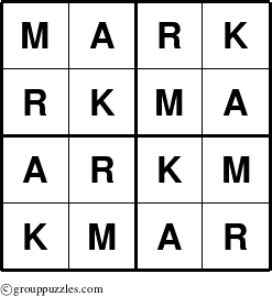 The grouppuzzles.com Answer grid for the Mark puzzle for 