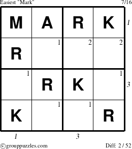 The grouppuzzles.com Easiest Mark puzzle for  with all 2 steps marked