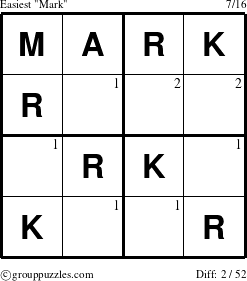 The grouppuzzles.com Easiest Mark puzzle for  with the first 2 steps marked