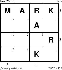 The grouppuzzles.com Easy Mark puzzle for , suitable for printing, with all 3 steps marked