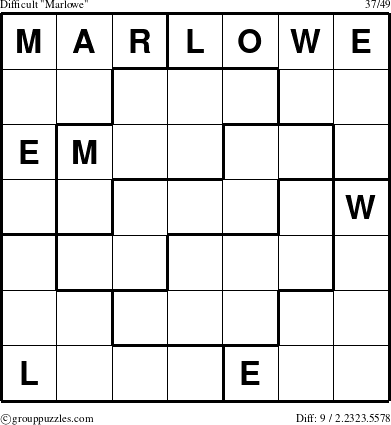 The grouppuzzles.com Difficult Marlowe puzzle for 