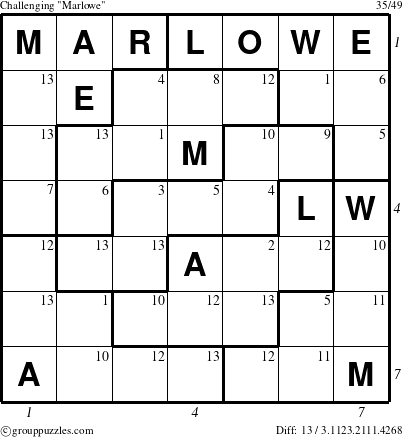 The grouppuzzles.com Challenging Marlowe puzzle for , suitable for printing, with all 13 steps marked