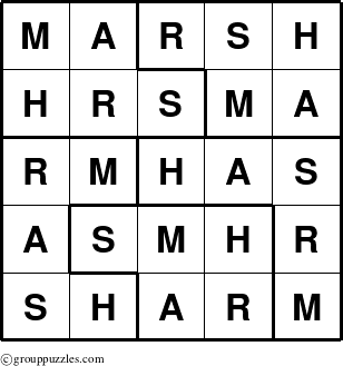 The grouppuzzles.com Answer grid for the Marsh puzzle for 