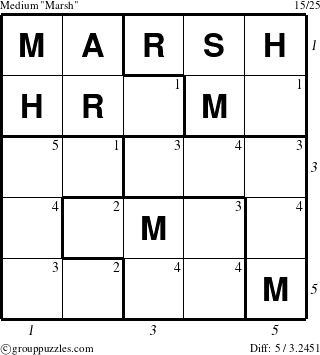 The grouppuzzles.com Medium Marsh puzzle for  with all 5 steps marked