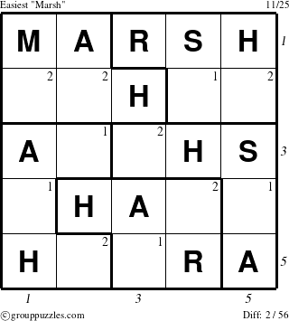 The grouppuzzles.com Easiest Marsh puzzle for , suitable for printing, with all 2 steps marked