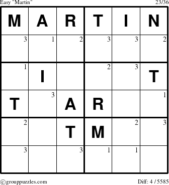 The grouppuzzles.com Easy Martin puzzle for  with the first 3 steps marked