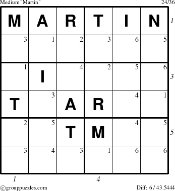 The grouppuzzles.com Medium Martin puzzle for  with all 6 steps marked