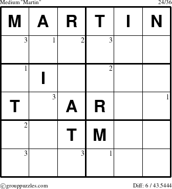 The grouppuzzles.com Medium Martin puzzle for  with the first 3 steps marked